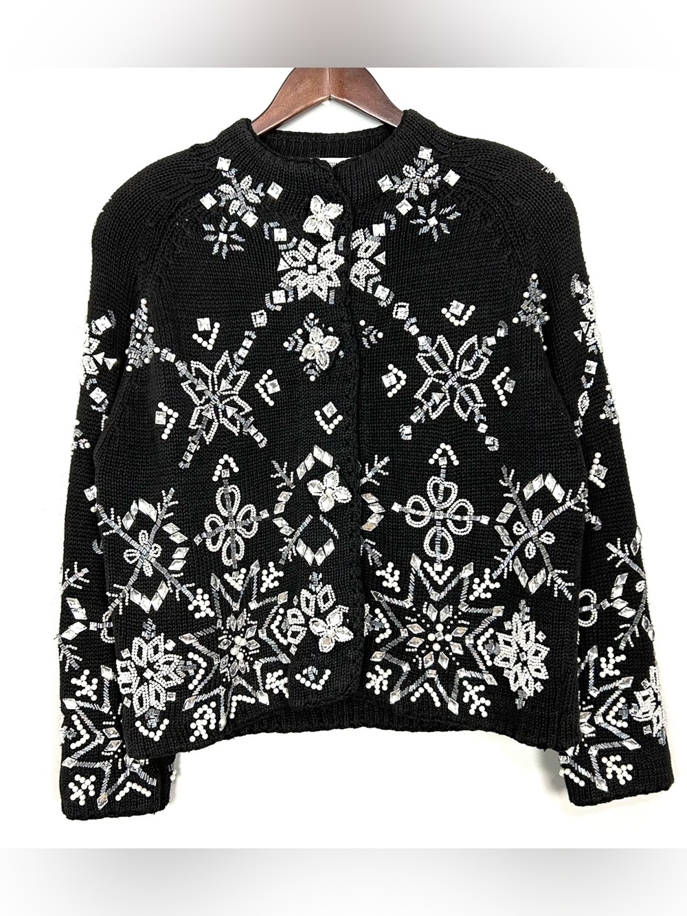 Vintage Michael Simon Beaded Cardigan Sweater Women’s Size XL Winter Christmas